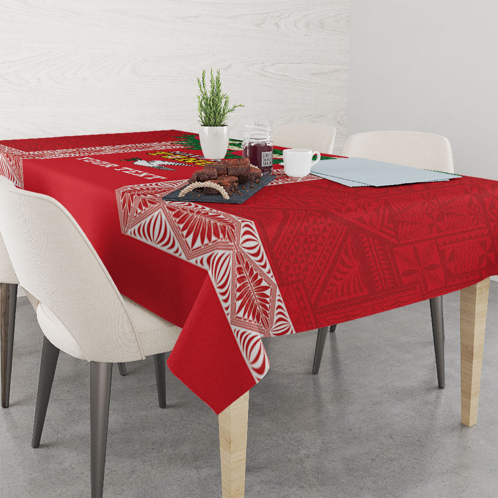 Mate Ma'a Tonga Rugby Custom Tablecloth Tongan Kahoa Lei Ngatu Pattern Red LT14 - Polynesian Pride