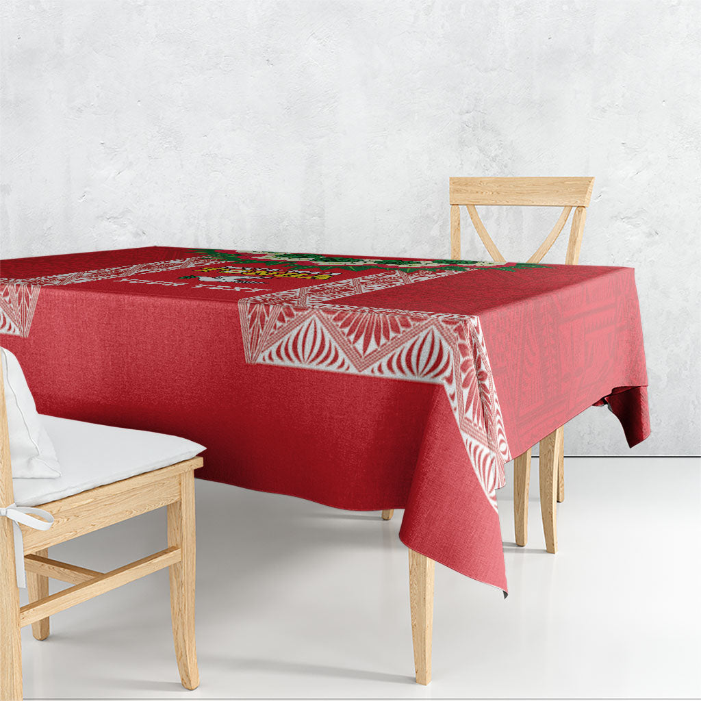 Mate Ma'a Tonga Rugby Custom Tablecloth Tongan Kahoa Lei Ngatu Pattern Red LT14 - Polynesian Pride