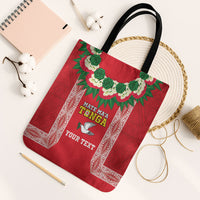 Mate Ma'a Tonga Rugby Custom Tote Bag Tongan Kahoa Lei Ngatu Pattern Red LT14 Black Strap One Size Red - Polynesian Pride