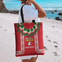 Mate Ma'a Tonga Rugby Custom Tote Bag Tongan Kahoa Lei Ngatu Pattern Red LT14 - Polynesian Pride