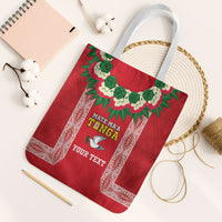 Mate Ma'a Tonga Rugby Custom Tote Bag Tongan Kahoa Lei Ngatu Pattern Red LT14 White Strap One Size Red - Polynesian Pride
