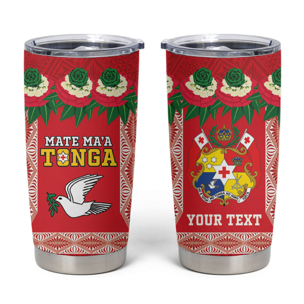 Mate Ma'a Tonga Rugby Custom Tumbler Cup Tongan Kahoa Lei Ngatu Pattern Red LT14 Red - Polynesian Pride