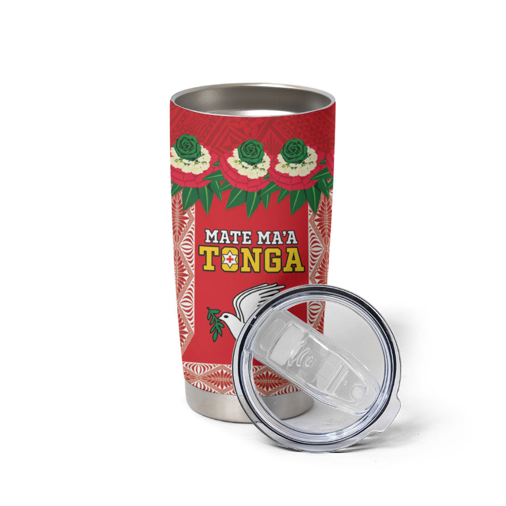 Mate Ma'a Tonga Rugby Custom Tumbler Cup Tongan Kahoa Lei Ngatu Pattern Red LT14 - Polynesian Pride