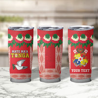Mate Ma'a Tonga Rugby Custom Tumbler Cup Tongan Kahoa Lei Ngatu Pattern Red LT14 - Polynesian Pride