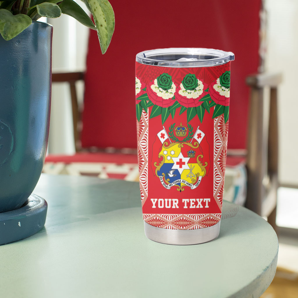 Mate Ma'a Tonga Rugby Custom Tumbler Cup Tongan Kahoa Lei Ngatu Pattern Red LT14 - Polynesian Pride