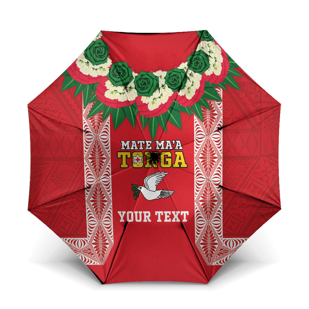 Mate Ma'a Tonga Rugby Custom Umbrella Tongan Kahoa Lei Ngatu Pattern Red LT14 One Size Folded 11.42 inch Opened Diameter 37.4 inch Red - Polynesian Pride