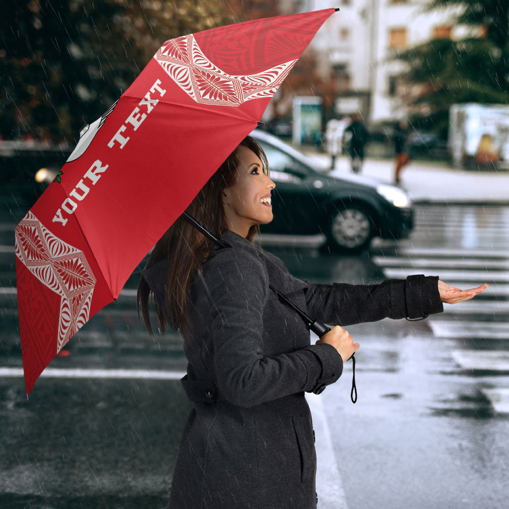 Mate Ma'a Tonga Rugby Custom Umbrella Tongan Kahoa Lei Ngatu Pattern Red LT14 - Polynesian Pride