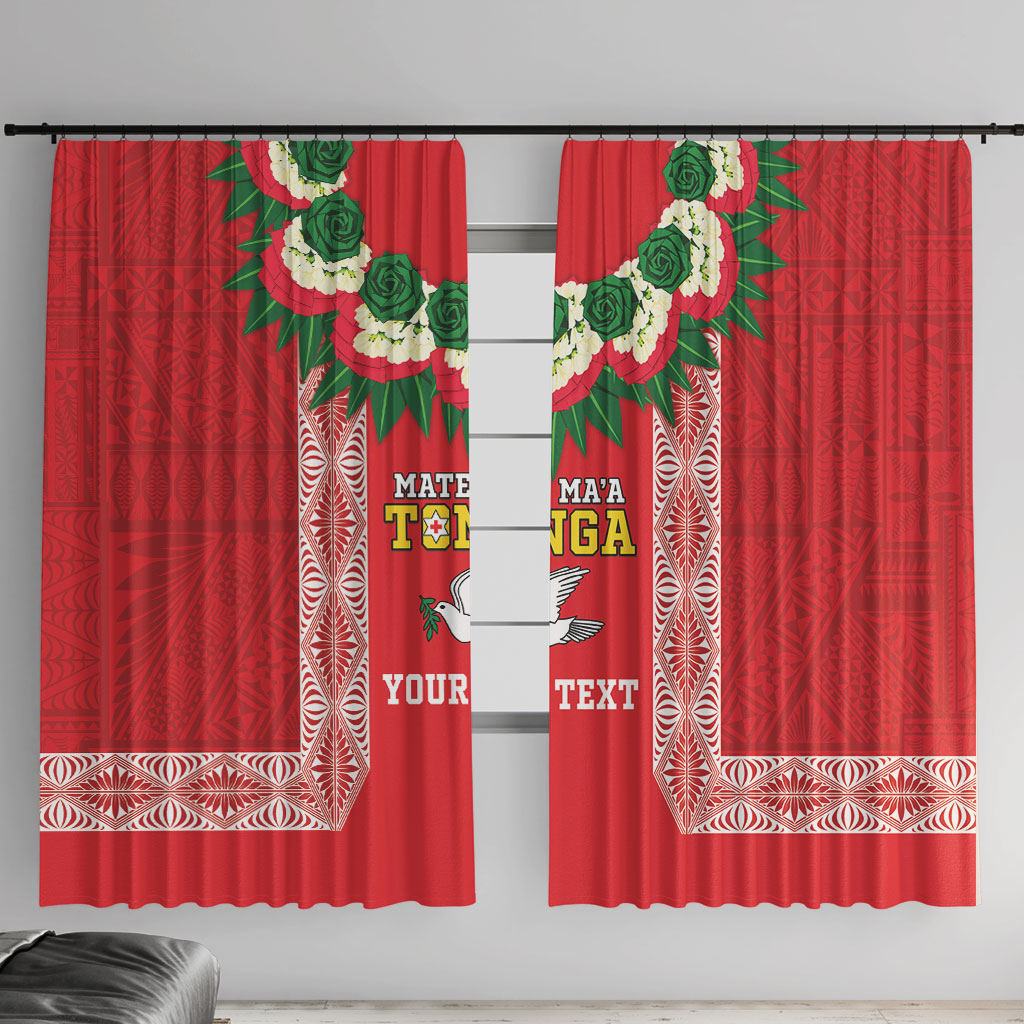 Mate Ma'a Tonga Rugby Custom Window Curtain Tongan Kahoa Lei Ngatu Pattern Red LT14 With Hooks Red - Polynesian Pride