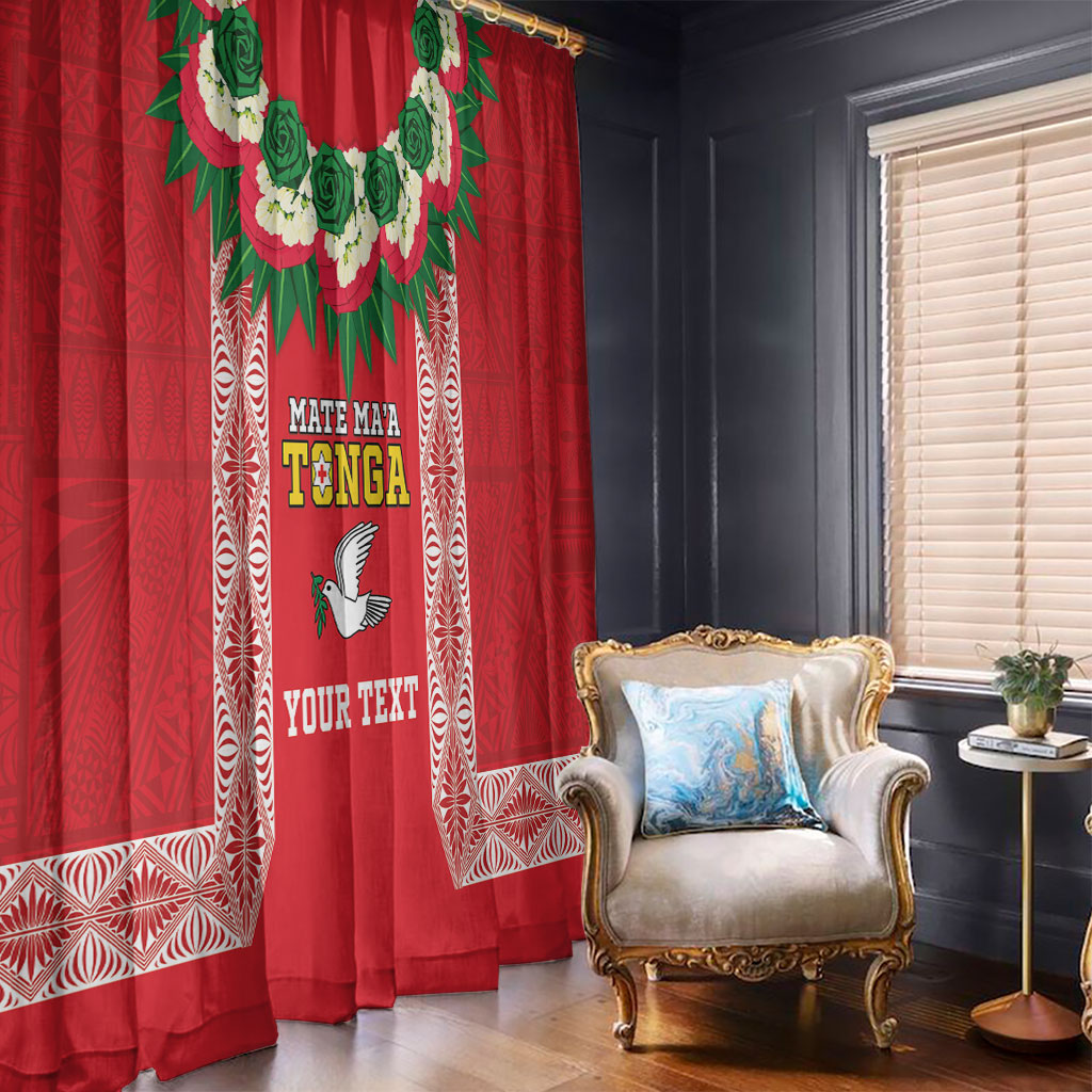 Mate Ma'a Tonga Rugby Custom Window Curtain Tongan Kahoa Lei Ngatu Pattern Red LT14 - Polynesian Pride