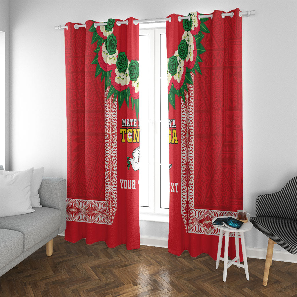 Mate Ma'a Tonga Rugby Custom Window Curtain Tongan Kahoa Lei Ngatu Pattern Red LT14 With Grommets Red - Polynesian Pride