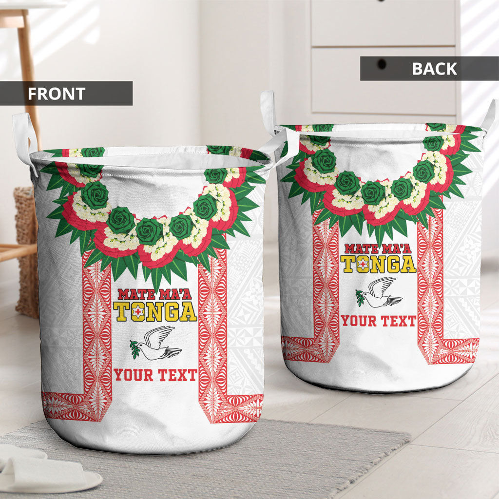 Mate Ma'a Tonga Rugby Custom Laundry Basket Tongan Kahoa Lei Ngatu Pattern White LT14 - Polynesian Pride