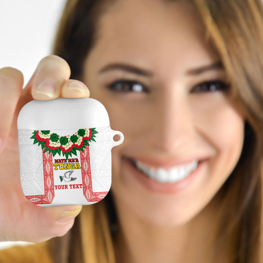 Mate Ma'a Tonga Rugby Custom AirPods Case Tongan Kahoa Lei Ngatu Pattern White LT14 - Polynesian Pride