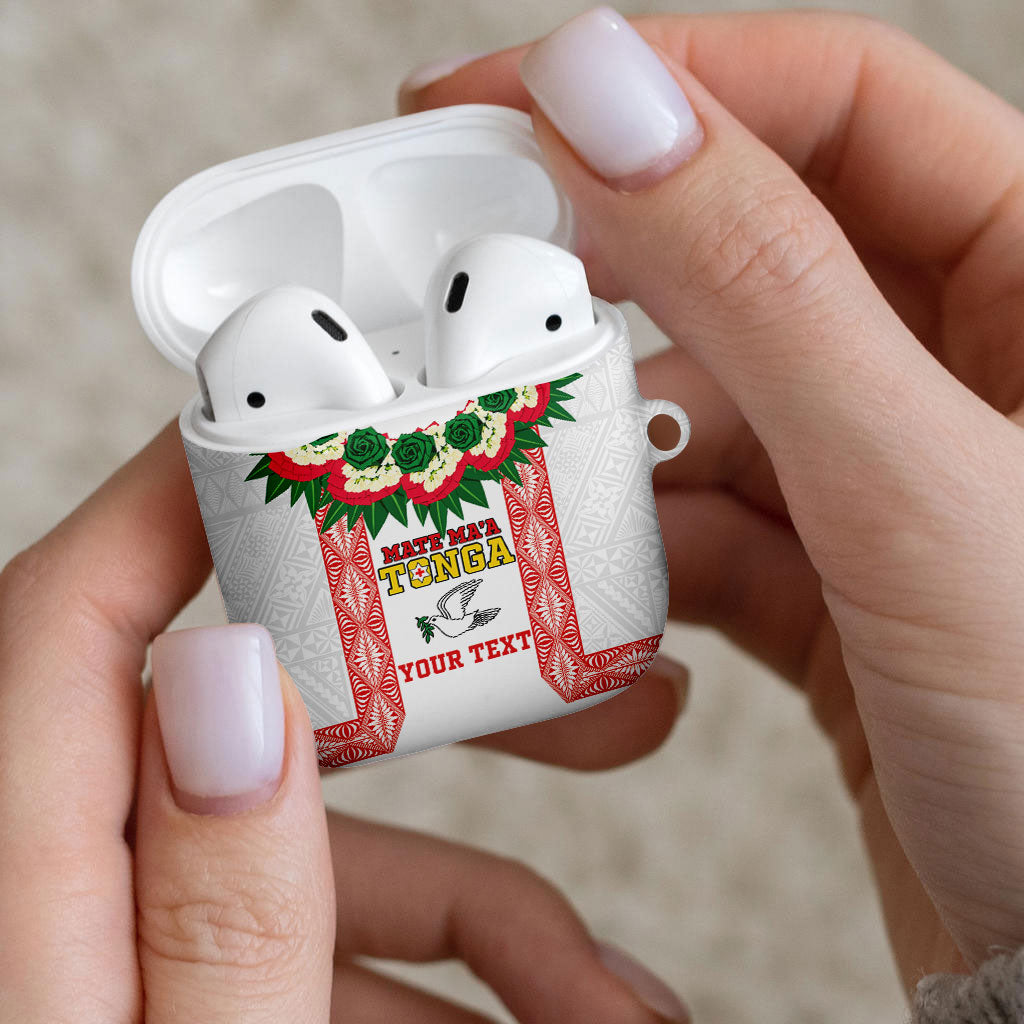 Mate Ma'a Tonga Rugby Custom AirPods Case Tongan Kahoa Lei Ngatu Pattern White LT14 - Polynesian Pride