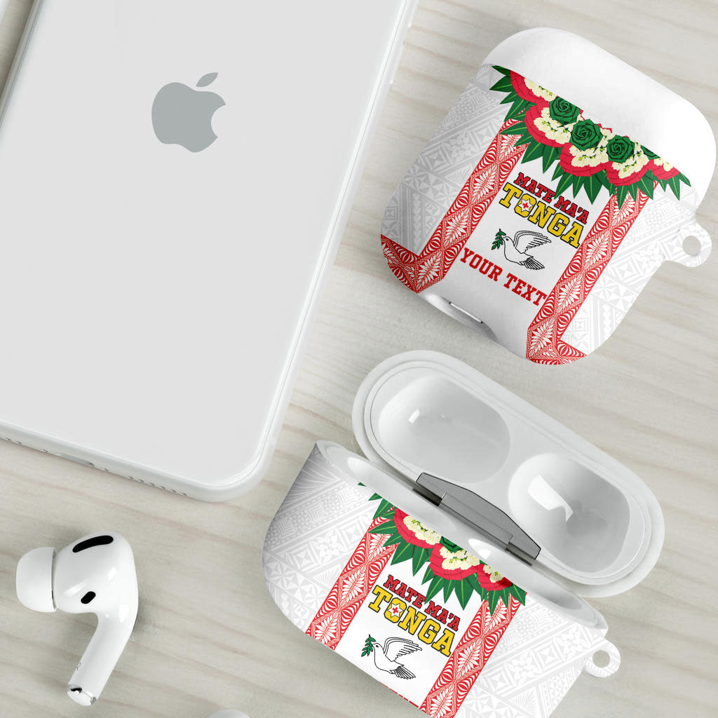 Mate Ma'a Tonga Rugby Custom AirPods Case Tongan Kahoa Lei Ngatu Pattern White LT14 - Polynesian Pride