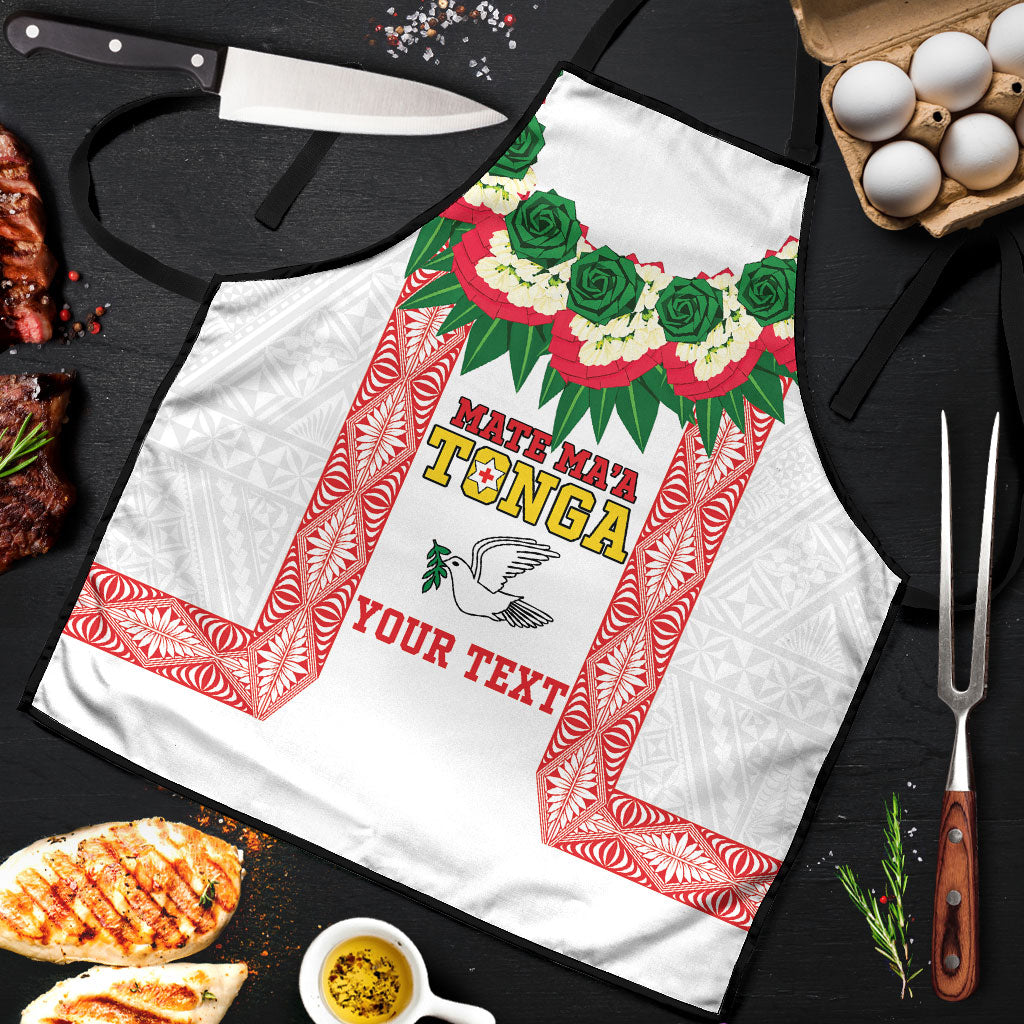 Mate Ma'a Tonga Rugby Custom Apron Tongan Kahoa Lei Ngatu Pattern White LT14 White - Polynesian Pride