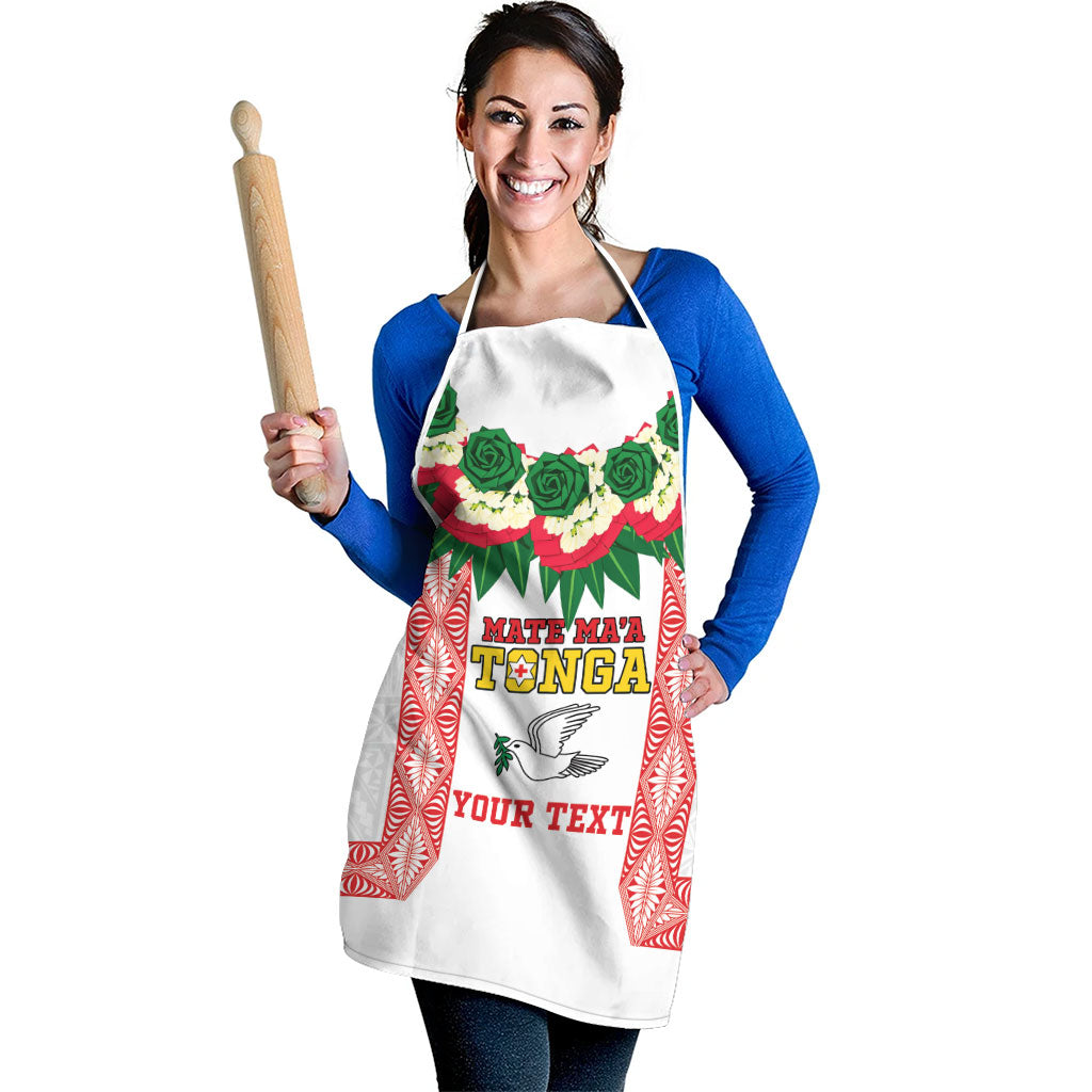 Mate Ma'a Tonga Rugby Custom Apron Tongan Kahoa Lei Ngatu Pattern White LT14 - Polynesian Pride