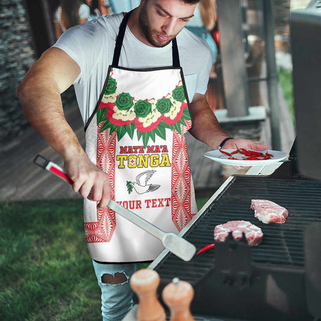 Mate Ma'a Tonga Rugby Custom Apron Tongan Kahoa Lei Ngatu Pattern White LT14 - Polynesian Pride