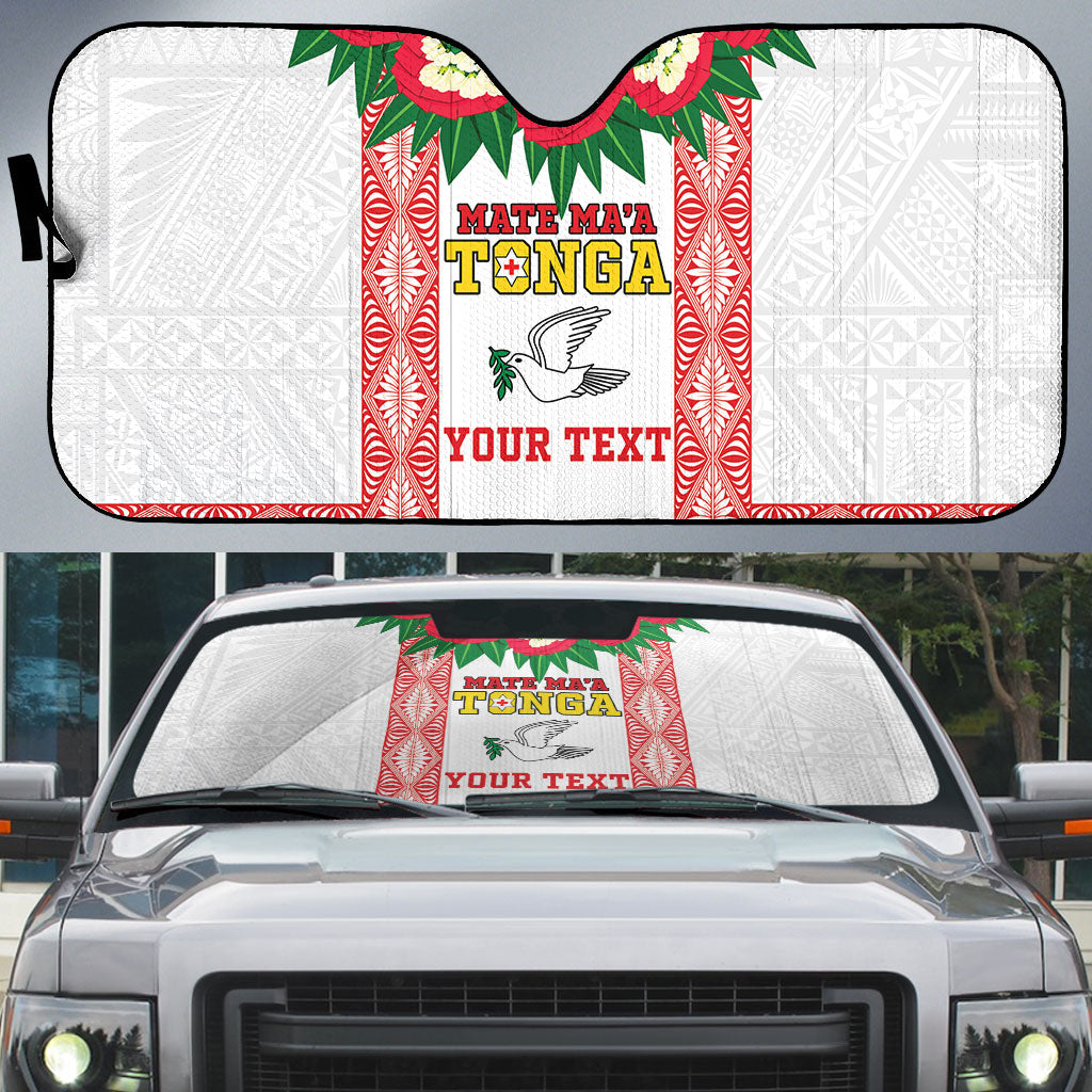 Mate Ma'a Tonga Rugby Custom Auto Sun Shade Tongan Kahoa Lei Ngatu Pattern White LT14 White - Polynesian Pride