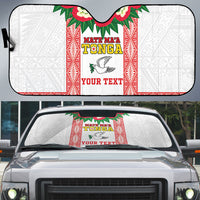 Mate Ma'a Tonga Rugby Custom Auto Sun Shade Tongan Kahoa Lei Ngatu Pattern White LT14 White - Polynesian Pride