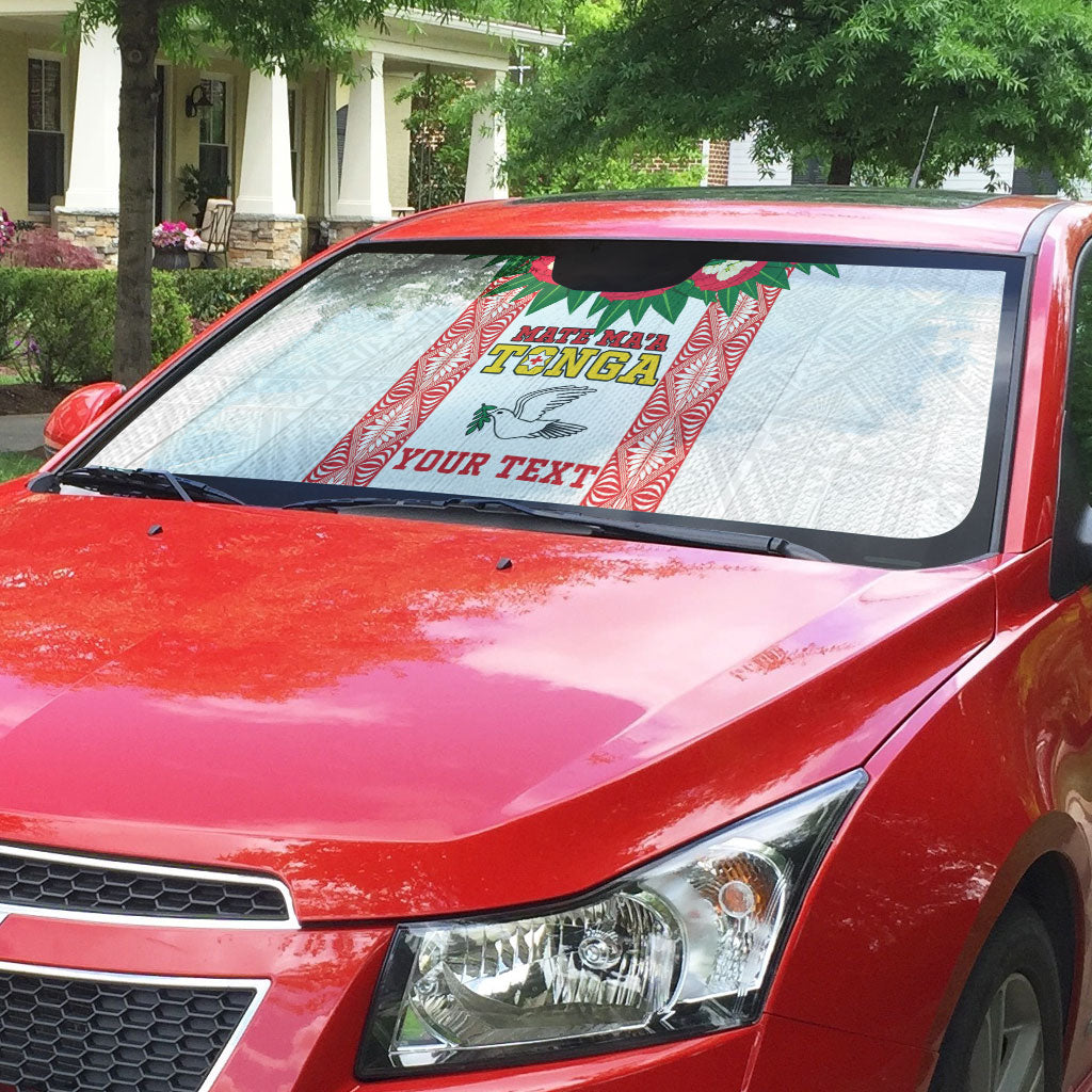 Mate Ma'a Tonga Rugby Custom Auto Sun Shade Tongan Kahoa Lei Ngatu Pattern White LT14 - Polynesian Pride