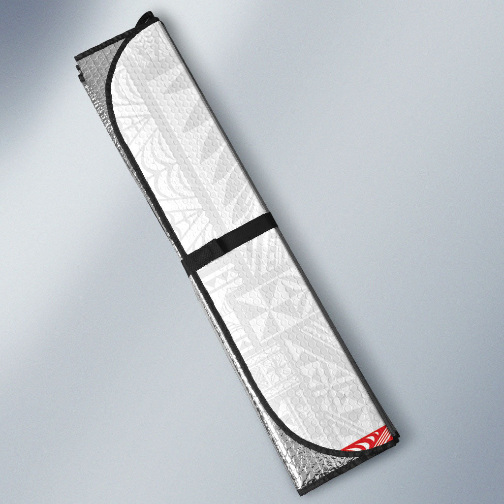 Mate Ma'a Tonga Rugby Custom Auto Sun Shade Tongan Kahoa Lei Ngatu Pattern White LT14 - Polynesian Pride