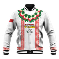 Mate Ma'a Tonga Rugby Custom Baseball Jacket Tongan Kahoa Lei Ngatu Pattern White LT14 Unisex White - Polynesian Pride