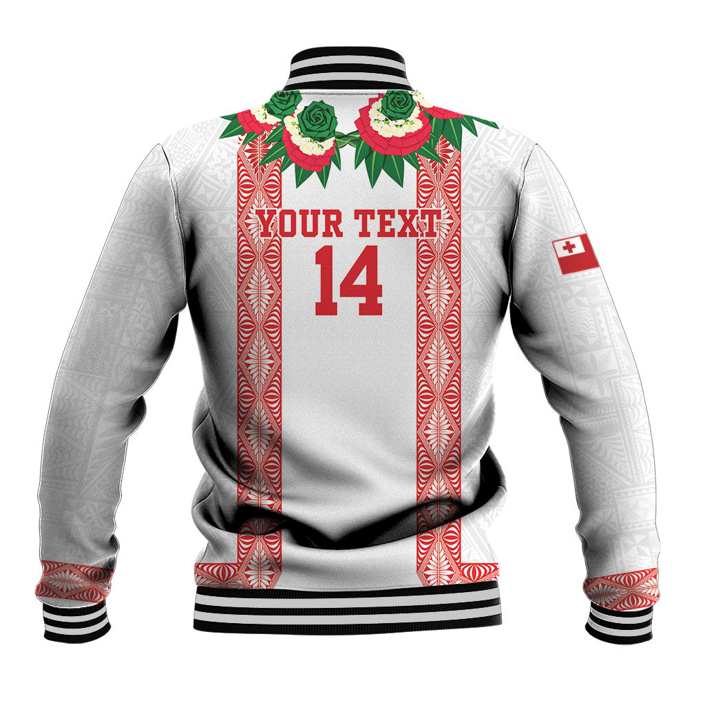 Mate Ma'a Tonga Rugby Custom Baseball Jacket Tongan Kahoa Lei Ngatu Pattern White LT14 - Polynesian Pride