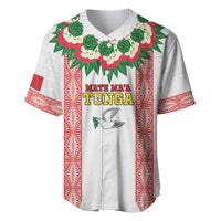 Mate Ma'a Tonga Rugby Custom Baseball Jersey Tongan Kahoa Lei Ngatu Pattern White LT14 White - Polynesian Pride