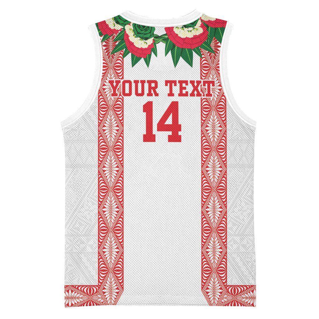 Mate Ma'a Tonga Rugby Custom Basketball Jersey Tongan Kahoa Lei Ngatu Pattern White LT14 - Polynesian Pride