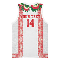 Mate Ma'a Tonga Rugby Custom Basketball Jersey Tongan Kahoa Lei Ngatu Pattern White LT14 - Polynesian Pride