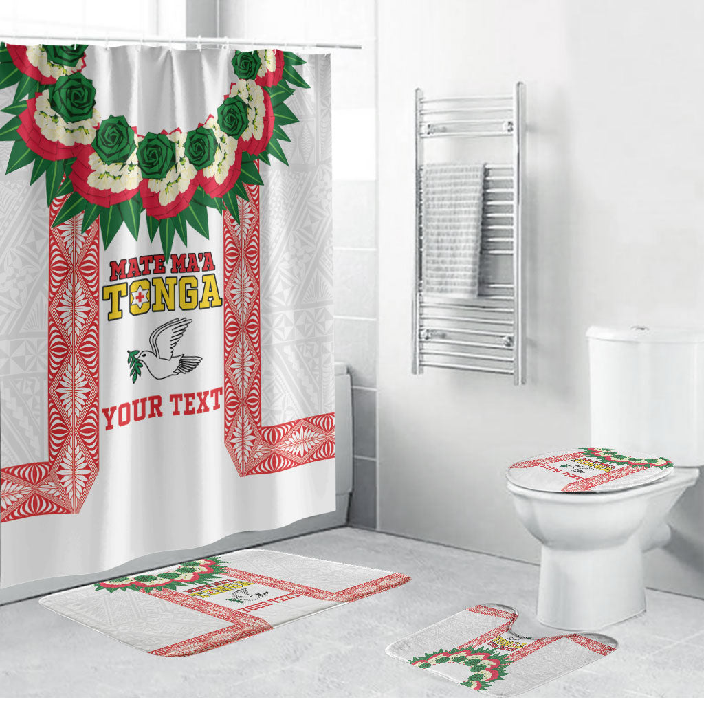 Mate Ma'a Tonga Rugby Custom Bathroom Set Tongan Kahoa Lei Ngatu Pattern White LT14 Bathroom Set (4 pcs) White - Polynesian Pride