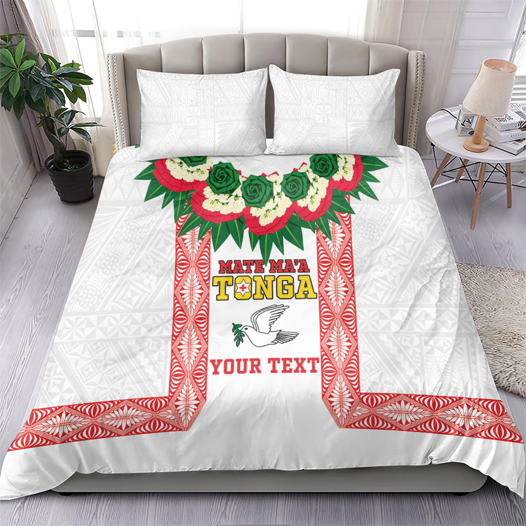 Mate Ma'a Tonga Rugby Custom Bedding Set Tongan Kahoa Lei Ngatu Pattern White LT14 - Polynesian Pride