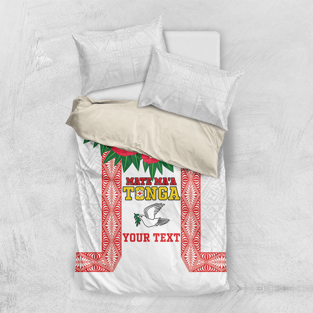 Mate Ma'a Tonga Rugby Custom Bedding Set Tongan Kahoa Lei Ngatu Pattern White LT14 US Twin 172cm x 218cm White - Polynesian Pride