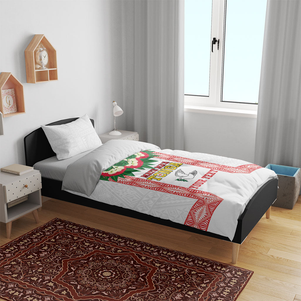 Mate Ma'a Tonga Rugby Custom Bedding Set Tongan Kahoa Lei Ngatu Pattern White LT14 - Polynesian Pride