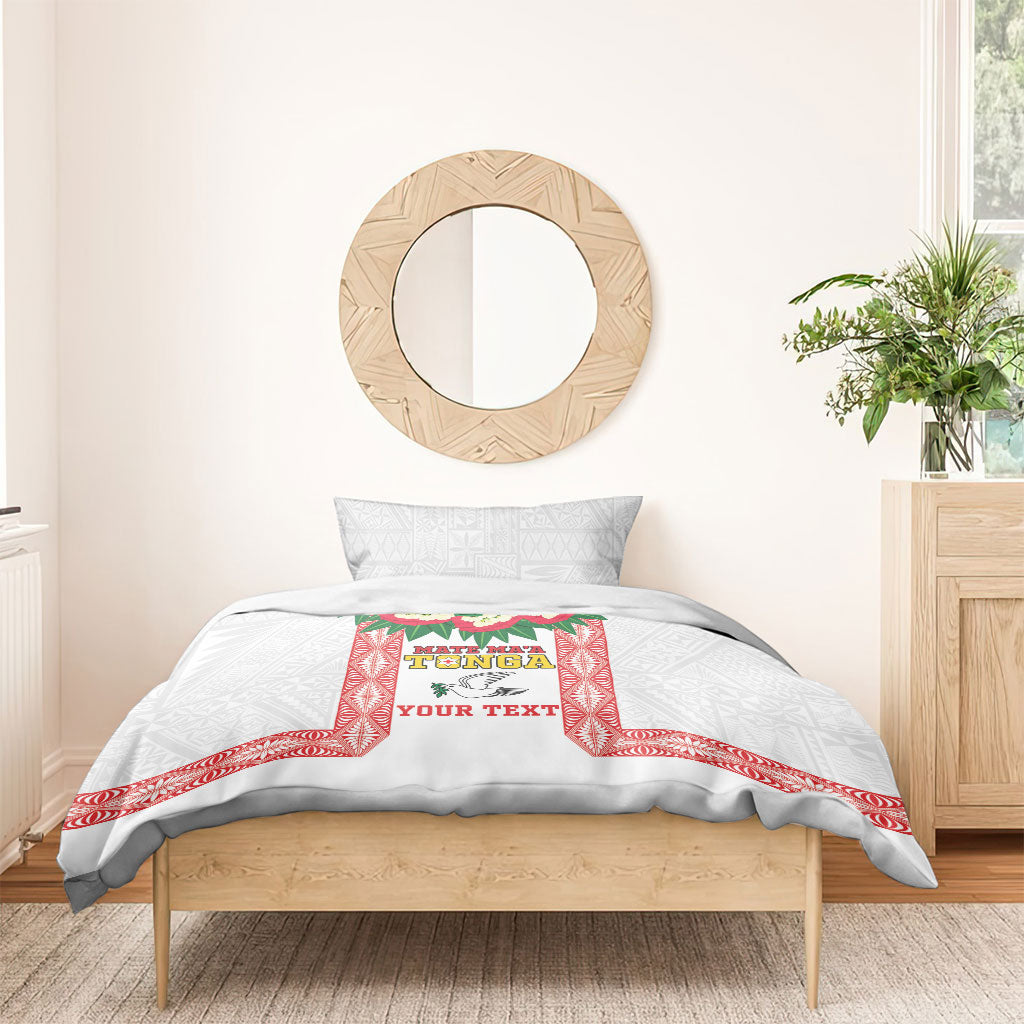 Mate Ma'a Tonga Rugby Custom Bedding Set Tongan Kahoa Lei Ngatu Pattern White LT14 - Polynesian Pride
