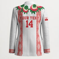 Mate Ma'a Tonga Rugby Custom Blazer Tongan Kahoa Lei Ngatu Pattern White LT14 - Polynesian Pride