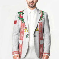 Mate Ma'a Tonga Rugby Custom Blazer Tongan Kahoa Lei Ngatu Pattern White LT14 - Polynesian Pride