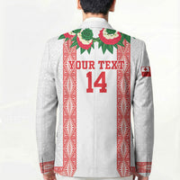 Mate Ma'a Tonga Rugby Custom Blazer Tongan Kahoa Lei Ngatu Pattern White LT14 - Polynesian Pride