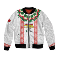 Mate Ma'a Tonga Rugby Custom Bomber Jacket Tongan Kahoa Lei Ngatu Pattern White LT14 Unisex White - Polynesian Pride