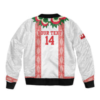 Mate Ma'a Tonga Rugby Custom Bomber Jacket Tongan Kahoa Lei Ngatu Pattern White LT14 - Polynesian Pride