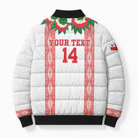 Mate Ma'a Tonga Rugby Custom Bomber Puffer Jacket Tongan Kahoa Lei Ngatu Pattern White LT14 - Polynesian Pride