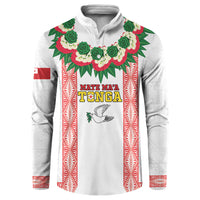 Mate Ma'a Tonga Rugby Custom Button Sweatshirt Tongan Kahoa Lei Ngatu Pattern White LT14 White - Polynesian Pride