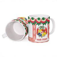 Mate Ma'a Tonga Rugby Custom Ceramic Mug Tongan Kahoa Lei Ngatu Pattern White LT14 - Polynesian Pride