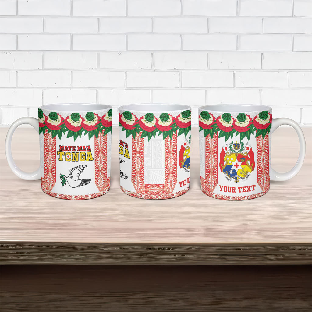 Mate Ma'a Tonga Rugby Custom Ceramic Mug Tongan Kahoa Lei Ngatu Pattern White LT14 - Polynesian Pride