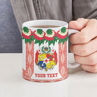 Mate Ma'a Tonga Rugby Custom Ceramic Mug Tongan Kahoa Lei Ngatu Pattern White LT14 - Polynesian Pride