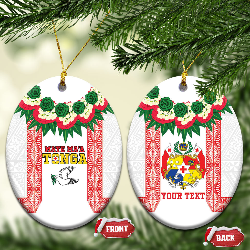 Mate Ma'a Tonga Rugby Personalised Ceramic Ornament Tongan Kahoa Lei Ngatu Pattern White LT14 Oval White - Polynesian Pride