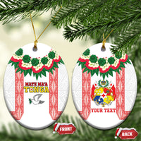 Mate Ma'a Tonga Rugby Personalised Ceramic Ornament Tongan Kahoa Lei Ngatu Pattern White LT14 Oval White - Polynesian Pride