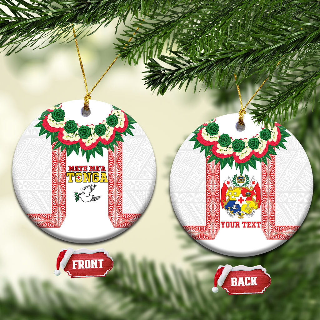 Mate Ma'a Tonga Rugby Personalised Ceramic Ornament Tongan Kahoa Lei Ngatu Pattern White LT14 Circle White - Polynesian Pride