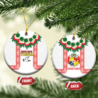 Mate Ma'a Tonga Rugby Personalised Ceramic Ornament Tongan Kahoa Lei Ngatu Pattern White LT14 Circle White - Polynesian Pride