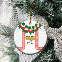 Mate Ma'a Tonga Rugby Personalised Ceramic Ornament Tongan Kahoa Lei Ngatu Pattern White LT14 - Polynesian Pride